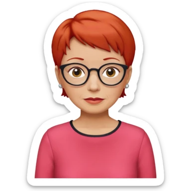 accountant older with red short hair without glasses, modern clothes, girly sticker