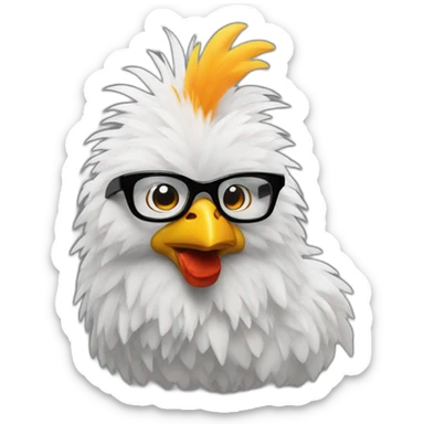 Fluffy chicken with black glasses and smoke and thunders sticker