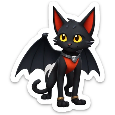 Cool Edgy Anthro Litten-Nargacuga-Cat with black bat-wing-ears full body sticker