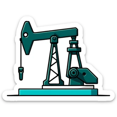 Oil pumpjack (nodding donkey), minimalist design with soft gradients in sky blue, teal green, white, and light gray sticker