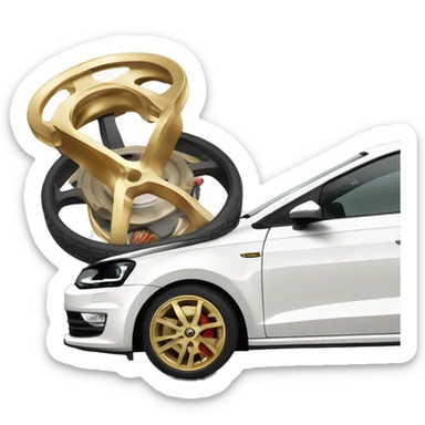 White Volkswagen polo gti with gold wheels  sticker