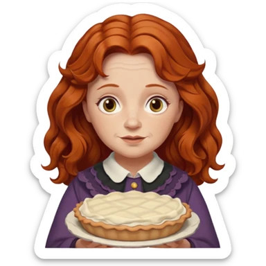 Old Molly Weasley with wavy hair and pie in her hands sticker