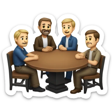 6 Caucasian men sitting at a round table sticker