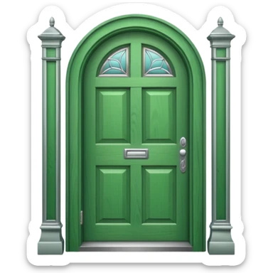 A simple green door emoji with a handle and a window sticker
