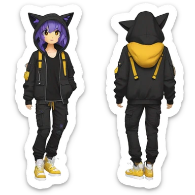 Edgy Anthro cool beautiful pretty anime dark cat-Pokémon-fursona techwear cargo pants hoodie sticker