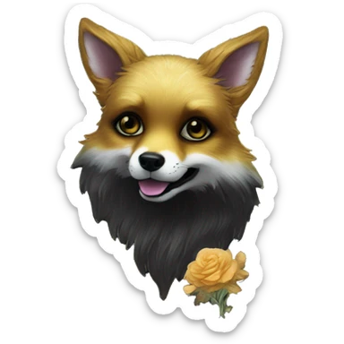 Black iridescent fluffy dog fox head zombie skeleton gold mechanical nebula galaxy stars flowers fairy lights vintage sticker