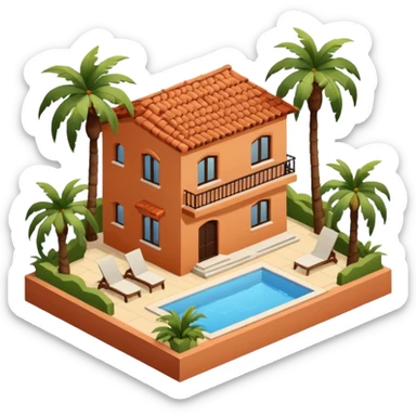 Spanish airbnb, palm trees isometric exterior sticker
