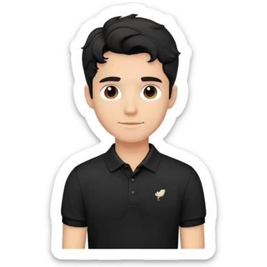 Man with wavy black hair in a classic black polo shirt, relaxed fit sticker