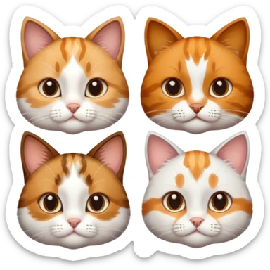 3 cats different colours including brown tabby and white, light patchy calico, and ginger and white sticker