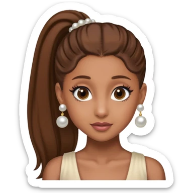 Ariana grande with a brown pony tail and pearl earrings  sticker