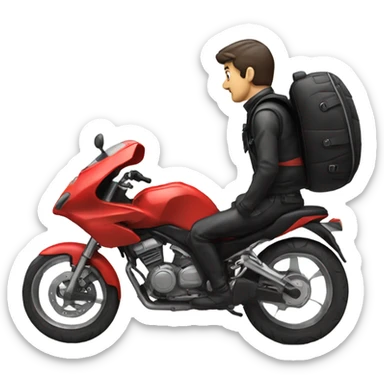 Red and Black MotorBike with Man and a Backpack sticker
