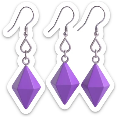 3D emoji-style minimalist geometric earrings in purple and silver, modern sticker