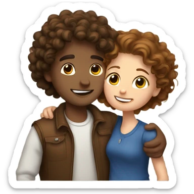 curly guy hugs a girl with brown hair sticker