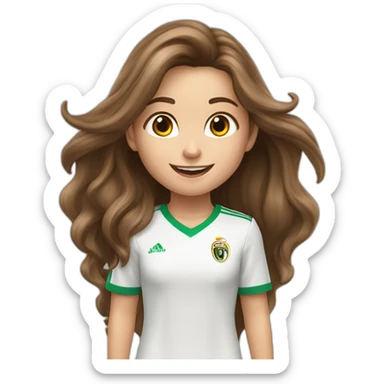 Caucasian girl with long Brown hair doing cr7 celebration as stores a gol sticker