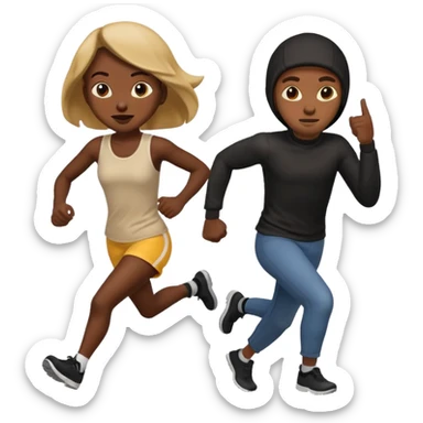 A black robber with girl over shoulder while running as a emoji sticker