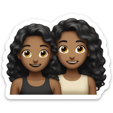 Two best friends celebrating they are both tan skin tone one with dark brown hair and the other one with the black hair sticker