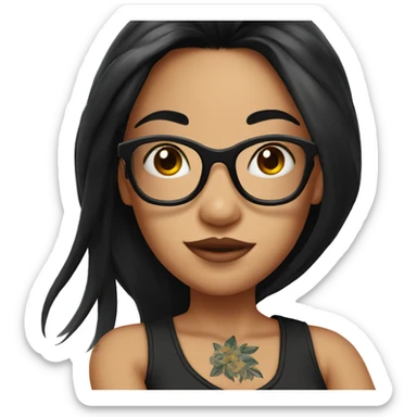 Girl with glasses and long black hair and tattoos on arm sticker