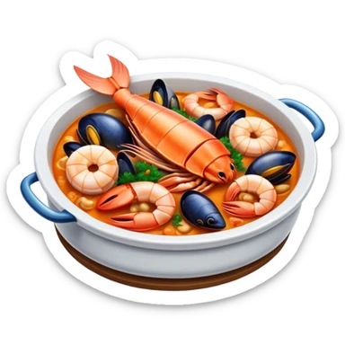 Cinematic Realistic Buzara Seafood Dish Emoji, depicted as a rustic, flavorful seafood stew with shellfish rendered with rich textures and dynamic, maritime lighting. sticker
