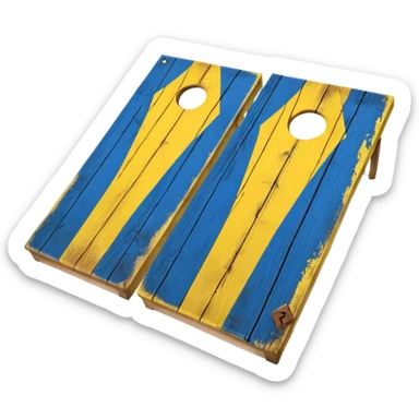 Cornhole board blue and yellow with Michigan “M” sticker