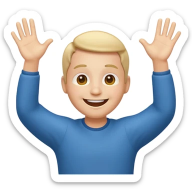Andy as a happy emoji character, open arms, joyful expression, cartoon emoji style sticker