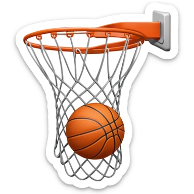 A close-up of a basketball shild and hoop with the ball swishing through the net, captured mid-air. The background emphasizes the tension and excitement of the moment, with the rim and net in sharp focus, showcasing the precision and skill of the sport. sticker