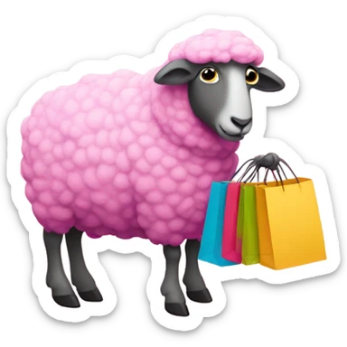 pink sheep with shopping bags  sticker