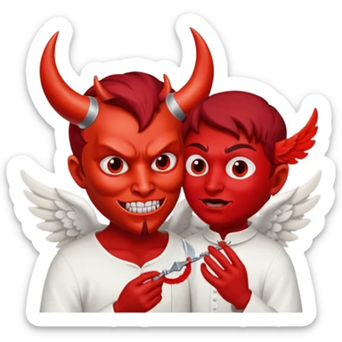 Devil taking off angel mask sticker