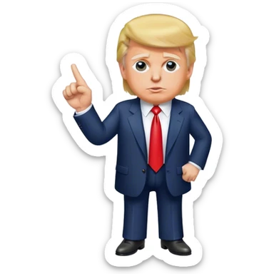 Donald Trump pointing his finger up, full-length, don't make big eyes, hyper-realistic sticker