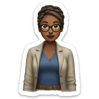 Brown skin girl with glasses hair in a bun in Philadelphia clothes sticker