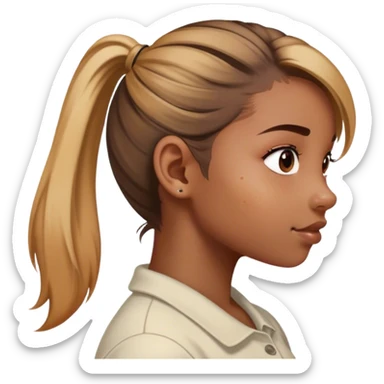 Black and white drawing of girls side profile with ponytail and hyperpigmentation on cheek sticker