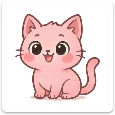 a cute pink cat, original design, big eyes, blushing cheeks, joyful sticker