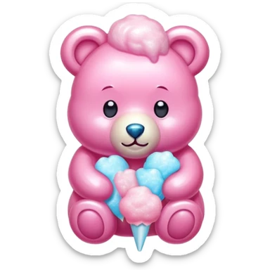 Bear-shaped glossy cotton candy with shiny, glazed appearance and glistening sugar crystals sticker