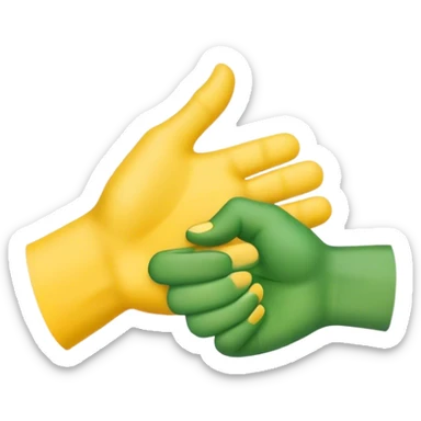 green hand and yellow hand handshake sticker