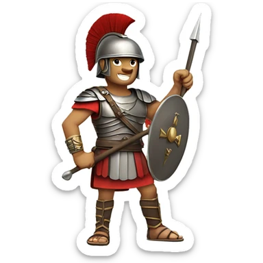  A Roman soldier with a daring expression, holding a spear in one hand and making a "rock" sign (the horns) with the other. A fun mix of history and modern attitude. sticker
