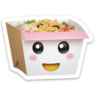Please make it cute and clean and have Multi colored Pastel Chinese food takeout box with kawaii eyes  sticker