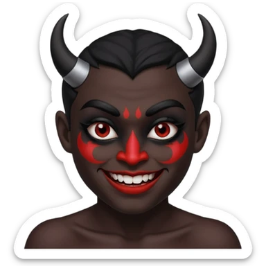 evil person with devilish smile and black face sticker