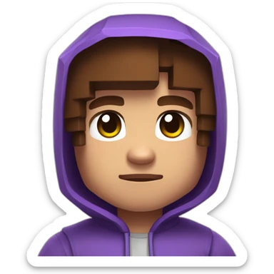 Minecraft skin with brown hair and a purple hoodie with a g on it sticker