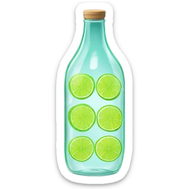 Multiple Vibrant lime slices still floating on glass bottle with water  sticker