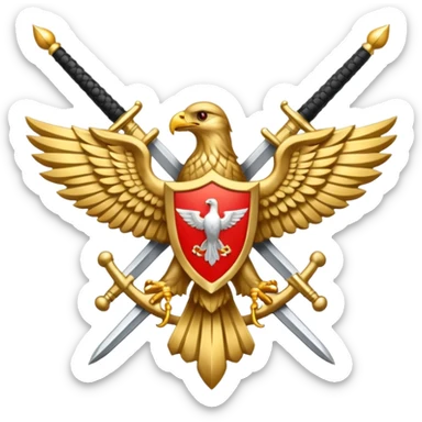 Insignia militar realista para videojuegos de guerra (estilo Delta Force), forma de escudo metálico con bordes desgastados. Incluye:

Símbolo: [fusiles cruzados / águila / estrellas / espada] sticker