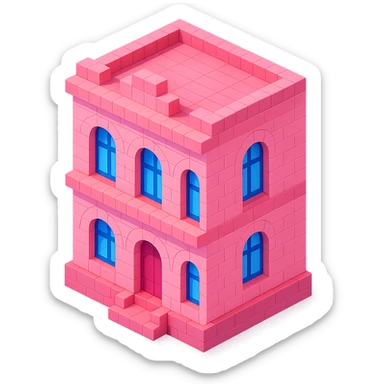 old Saint Petersburg building, pink pastel facade, arched windows, isometric view sticker