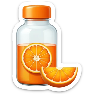 Vitamin C supplement bottle with orange slice sticker