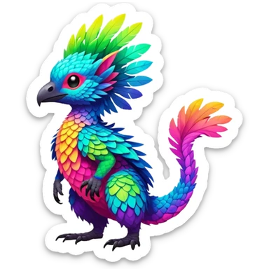 Exotic vibrant lush neon-colored Fakémon-Trico-creature (full body) sticker