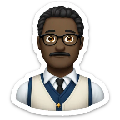 a man with white skin, he has black, long and very straight hair, a black mustache and glasses, ravenclaw sticker