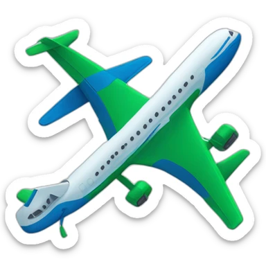 An Airplane has green and blue colors sticker