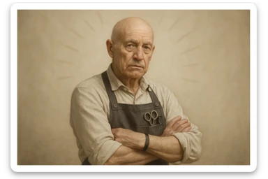 huddi shu odamni qariroq va soch soqolsiz tasvirlab ber o'zgartirib realistik qilib sticker