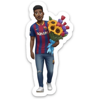 fc Barcelona fan holdings bouquet on his back sticker