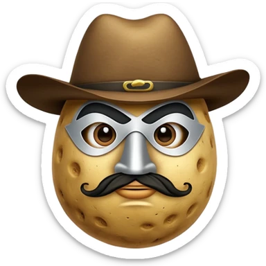 potato with a Zorro mask sticker