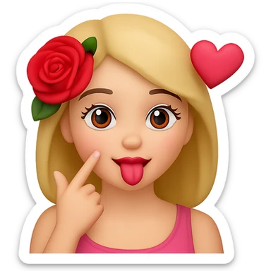 Add a rose to the emoji, keeping it romantic and sweet. The style should be similar to the original emoji style. sticker