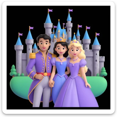 prince and princess Disney dress close up photo in castle background sticker