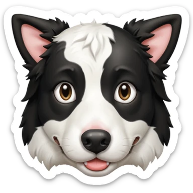 A black and white border collie has the hoof of a cow in her mouth. sticker